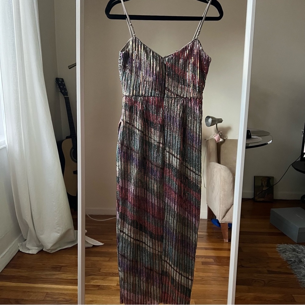 Saylor Lissandra Sequined Midi Dress Rainbow Double Cutout Spaghetti Strap XS C9 - Picture 10 of 11